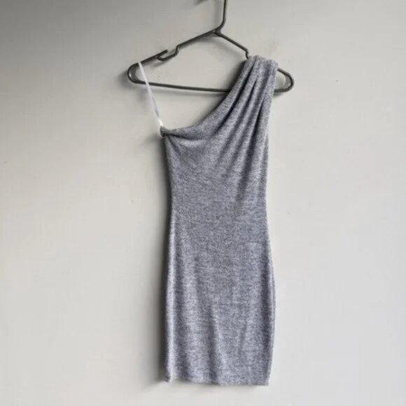 Aritzia Wilfred one shoulder gray bodycon mini dress - Picture 2 of 4